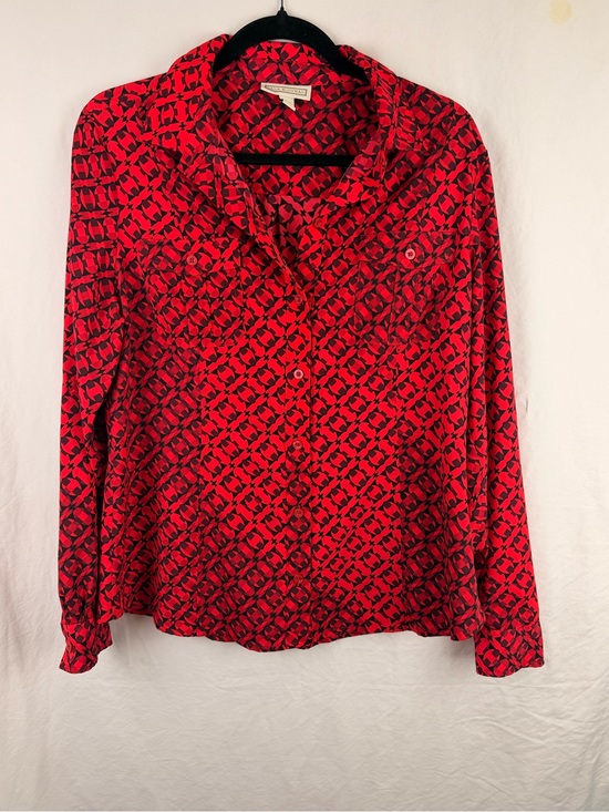 Dana Buchman Tops - Dana Buchman Red Geometric Button-Down Blouse